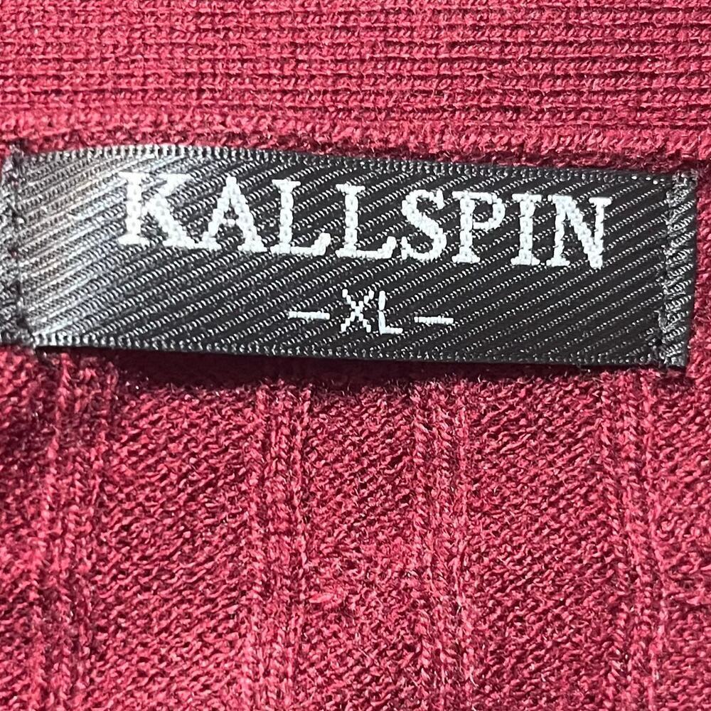 Kallspin Wool Blend Cable Knit Cardigan Sweater XL V-Neck Maroon Grandpa Preppy - Picture 7 of 9